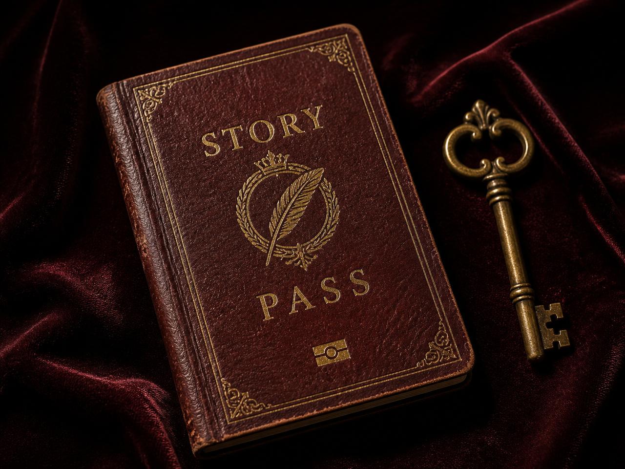 A leather-bound Story Pass with a brass key